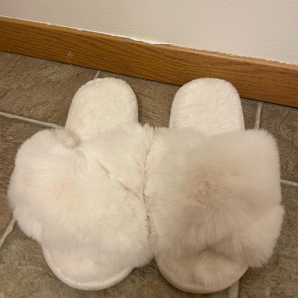 Fluffy White Slippers